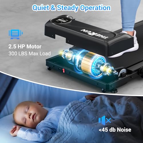 THERUN Walking Pad, |5HP Under Desk Treadmill for Home Workouts, 2 in 1 Foldable Design with Handle Bar, 16" Wide Runnin