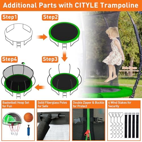 Tranpoline 1500LBS for Kids and Adults with Enclosure Net and Basketball Hoop
