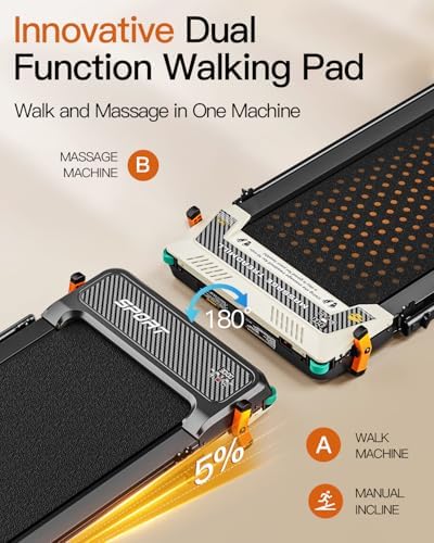 FUNRAY Versatile Walking Pad Treadmill with Incline - Dual-Sided Under Desk Treadmill with Foot Massage for Home & Offi