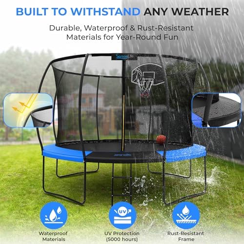 SereneLife 12FT Outdoor Trampoline for Kids and Adults - Recreational Trampoline with Curve Safety Poles and Net Enclosu