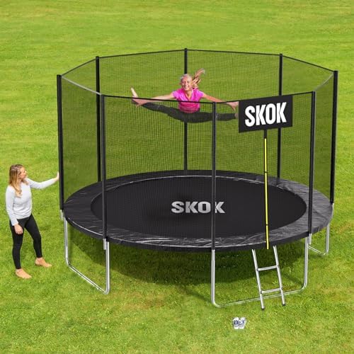 SKOK Kids Outdoor Trampoline, 400LBS ASTM Approved Net Trampoline, Kid Friendly, Outdoor Play, Durable and Safe, 12ft Di