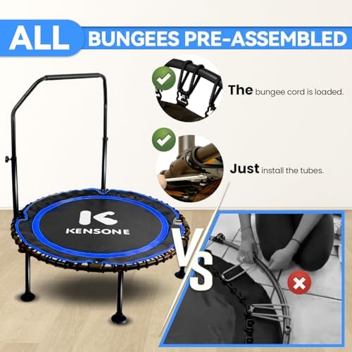 450/550 Lbs Quiet Indoor Mini Trampoline for Adults | Fitness Gym Workout | 40/48" Foldable Rebounder Trampoline with Bu