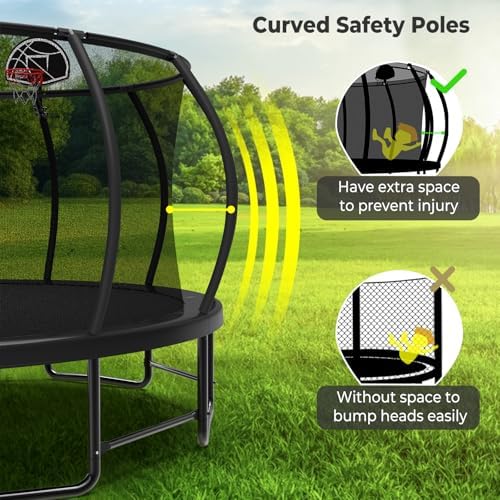 Lyromix 12 14 15 16FT Outdoor Trampolines for Kids and Adults | Lyromix Pumpkin Trampolin with Curved Poles for Kids an