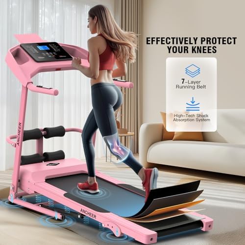 ANCHEER 2025 Upgrade |5HP Portable Treadmill with Sit Up Bench for Home Fitness Lovers | ANCHEER Foldable Treadmill wit