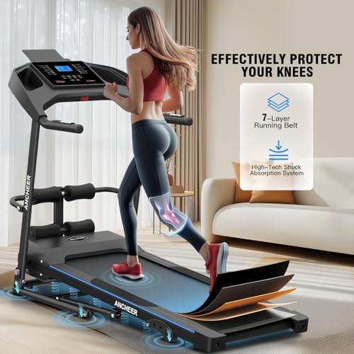 ANCHEER 2025 Upgrade |5HP Portable Treadmill with Sit Up Bench for Home Fitness Lovers | ANCHEER Foldable Treadmill wit