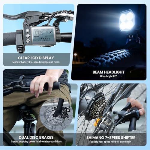 Adults 500W 25 Miles+ 20MPH Electric Mountain Bike for Off-Road Adventures | 750W 55 Miles+ 20MPH Electric Mountain Bik