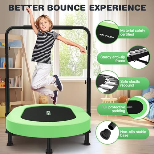 ANCHEER Mini Trampoline for Kids & Toddlers - Indoor/Outdoor Rebounder with Adjustable Handle, 56'' Safe Oval Fitness Tr
