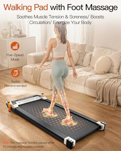 FUNRAY Versatile Walking Pad Treadmill with Incline - Dual-Sided Under Desk Treadmill with Foot Massage for Home & Offi