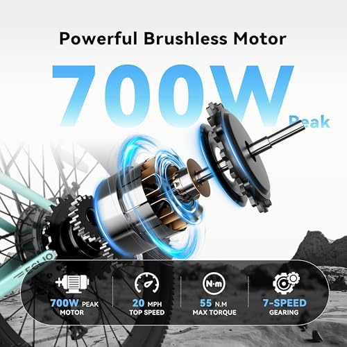 Peak 700W Motor Electric Bike for Adults, Commuter E-Bike, 7-Speed, 45Miles Range 20MPH Electric Bike for Women/Men/Teen