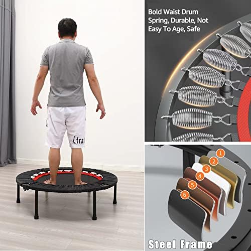 40"/48" Fitness Rebounder Trampoline with 4-Level Adjustable Foam Handle for Kids & Adults | Quiet and Stable 40"/48" E