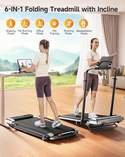 Portable Walking Pad Treadmill with 12% Incline for Home/Office | Under Desk Treadmills with LED Display & Remote Contr