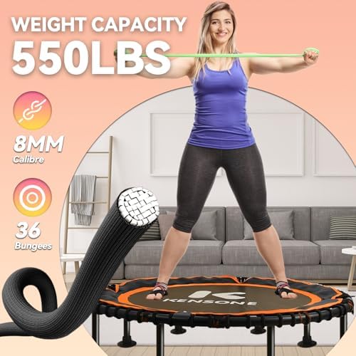 450/550 Lbs Quiet Indoor Mini Trampoline for Adults | Fitness Gym Workout | 40/48" Foldable Rebounder Trampoline with Bu
