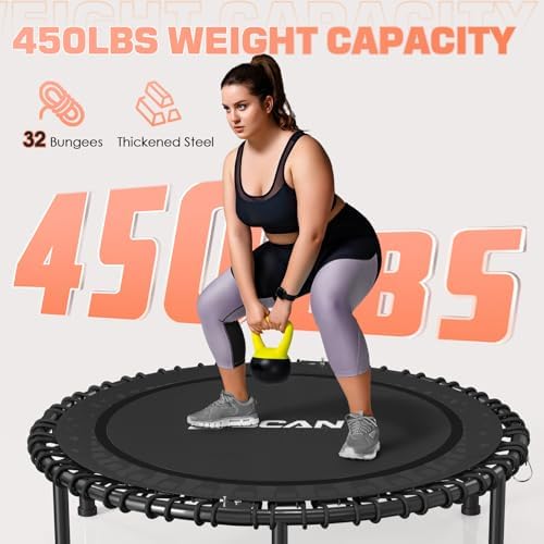BCAN Durable 450LBS/550LBS Foldable Mini Trampoline for Adult Indoor/Outdoor Workout