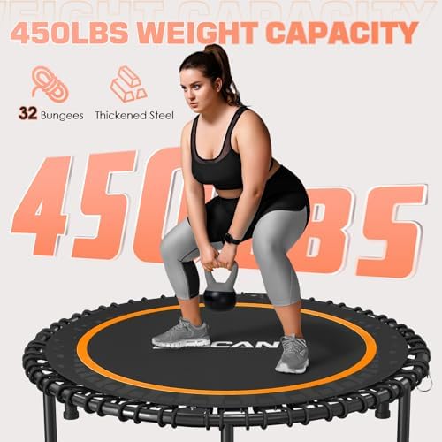 BCAN 40"/48" Mini Rebounder Trampoline for Adults with Bar: Whole-Body Workout & Relaxation at Home, Stable & Quiet, Adj