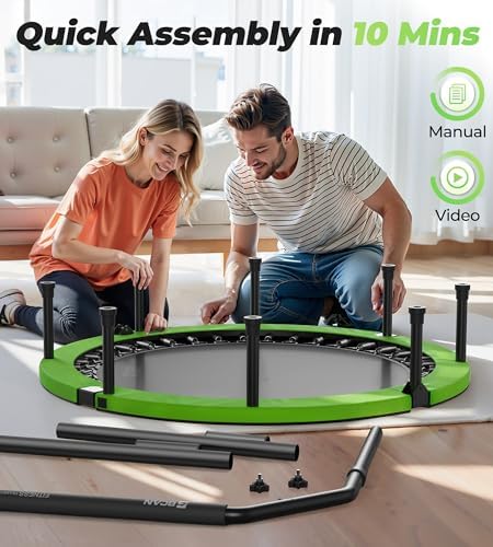 BCAN 40"/48" Foldable Mini Trampoline for Adults Indoor Workout | BCAN U/T Adjustable Foam Handle Rebounder Trampoline