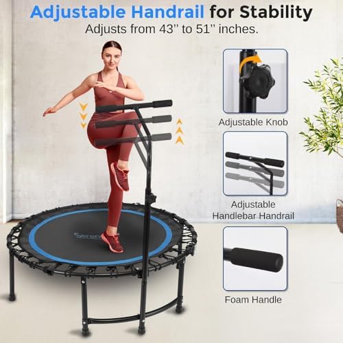 SereneLife 40" Trampoline - In-Home Cardio Fitness Rebounder for Adults, Adjustable T-Bar Handle, Silent Heavy Duty Bung