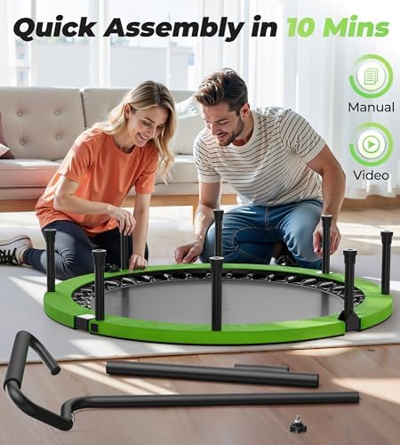 BCAN 40"/48" Foldable Mini Trampoline for Adults Indoor Workout | BCAN U/T Adjustable Foam Handle Rebounder Trampoline