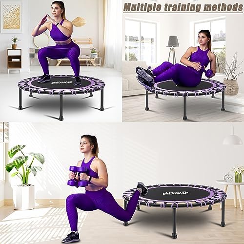 NEWAN Silent Mini Trampoline for Adults - 40" to 48" Diameter, Max Limit 330lbs, Silent Bungee Rebounder Jumping Cardio