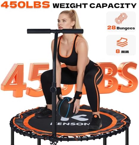 450/550 Lbs Quiet Indoor Mini Trampoline for Adults | Fitness Gym Workout | 40/48" Foldable Rebounder Trampoline with Bu
