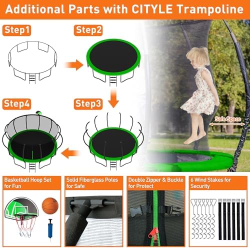 Tranpoline 1500LBS for Kids and Adults with Enclosure Net and Basketball Hoop