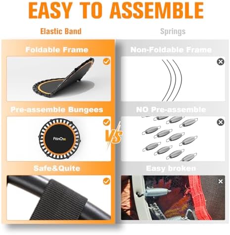 48" Foldable Mini Trampoline for Adults and Kids | Durable Bungee Band | 330lbs Load Capacity | Portable Exercise Reboun