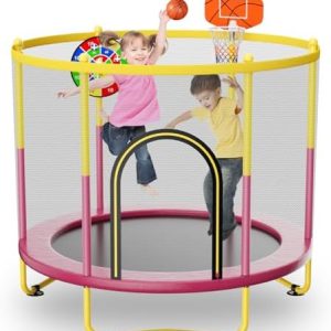 Indoor Trampoline 6FT for Kids, Safety Net & Hoop, Ages 1-8 Gifts