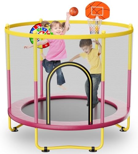 Indoor Trampoline 6FT for Kids, Safety Net & Hoop, Ages 1-8 Gifts