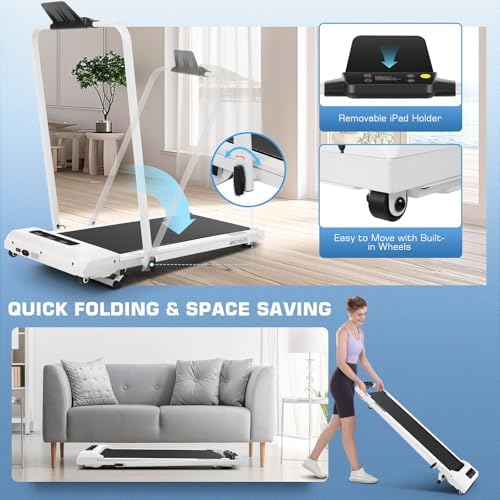 ANCHEER Under Desk Treadmill with Incline and Handle Bar for Home Office | ANCHEER 4 in 1 Folding Treadmill with LED Di