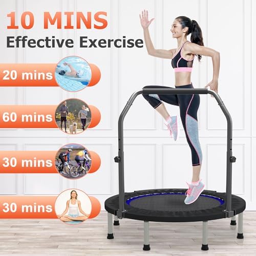 HYD-Parts 48" Mini Trampoline for Adults and Kids | Adjustable Bar | Indoor Fitness Trampoline | Max Load 440lbs HYD-Par