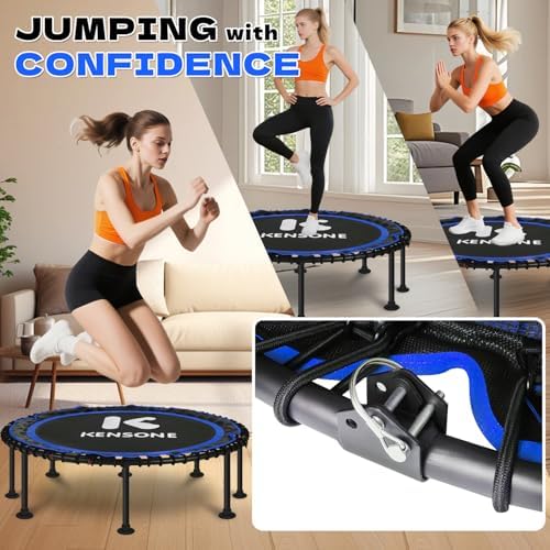 450/550 Lbs Quiet Indoor Mini Trampoline for Adults | Fitness Gym Workout | 40/48" Foldable Rebounder Trampoline with Bu