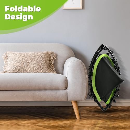 ONETWOFIT Quiet Foldable Mini Trampoline for Adults 42” W/Adjustable Foam Handle Bungees, Perfect for Indoor Workout O