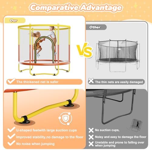 Indoor Trampoline 6FT for Kids, Safety Net & Hoop, Ages 1-8 Gifts