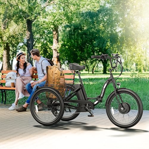 ANCHEER 600W Peak Electric Tricycle for Adults | 24" 499Wh Foldable 3 Wheel Ebike for Seniors | Rear Differential 15.5M