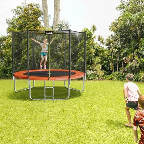 AOTOB Heavy Duty Trampoline with Safety Net and Hoop for Kids and Adults Outdoor Jumping