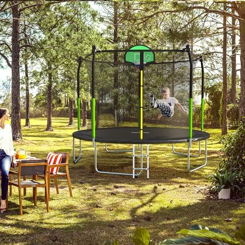 AOTOB Heavy Duty Trampoline with Safety Net and Hoop for Kids and Adults Outdoor Jumping