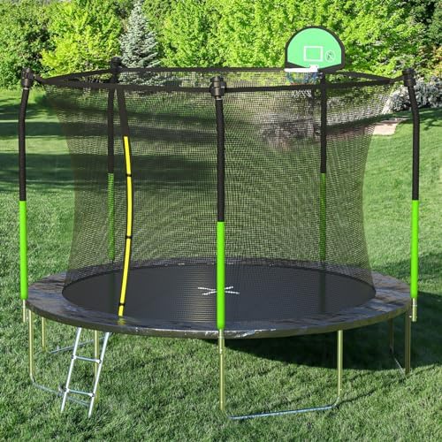 SKOK Kids Outdoor Trampoline, 400LBS ASTM Approved Net Trampoline, Kid Friendly, Outdoor Play, Durable and Safe, 12ft Di