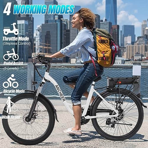ANCHEER Electric Bike for Adults, 48V 499Wh Ebike, 26" City Commuter Bike for Women Men ANCHEER Electric Bike for Adults