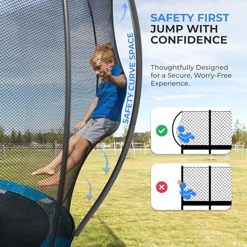 SereneLife 12FT Outdoor Trampoline for Kids and Adults - Recreational Trampoline with Curve Safety Poles and Net Enclosu