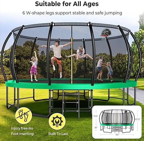 Lyromix 12-16FT Trampoline with Basketball Hoop and Lights for Kids and Adults | Lyromix Recreational Trampoline with S