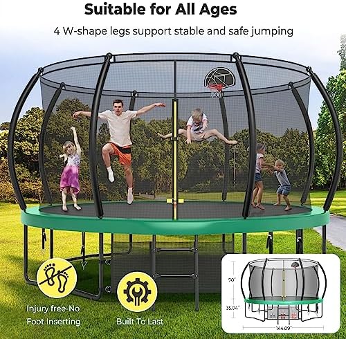 Lyromix 12-16FT Trampoline with Basketball Hoop and Lights for Kids and Adults | Lyromix Recreational Trampoline with S