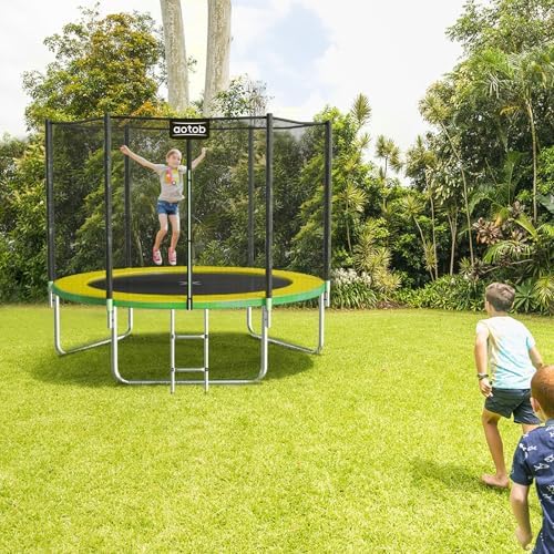 AOTOB Heavy Duty Trampoline with Safety Net and Hoop for Kids and Adults Outdoor Jumping