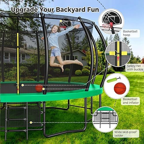 Lyromix 12-16FT Trampoline with Basketball Hoop and Lights for Kids and Adults | Lyromix Recreational Trampoline with S