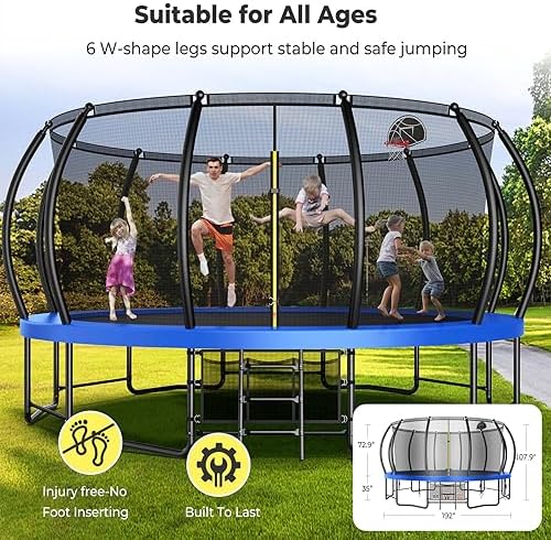 Lyromix 12-16FT Trampoline with Basketball Hoop and Lights for Kids and Adults | Lyromix Recreational Trampoline with S