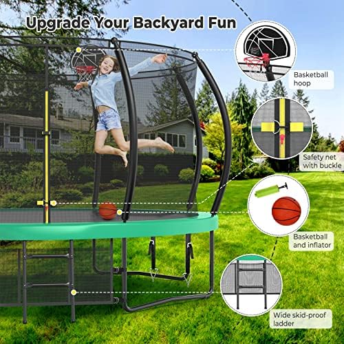Lyromix 12-16FT Trampoline with Basketball Hoop and Lights for Kids and Adults | Lyromix Recreational Trampoline with S