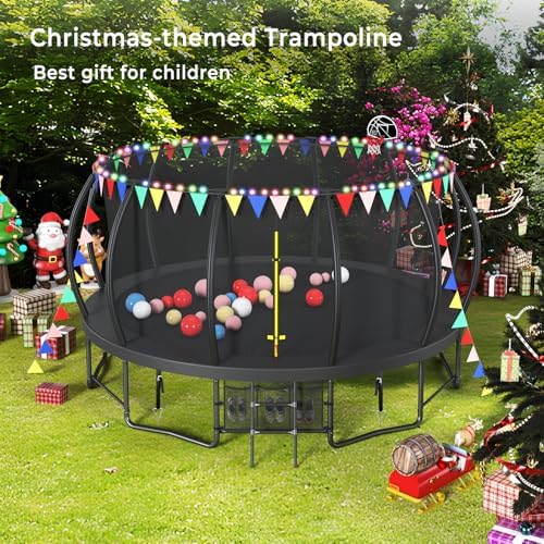 Lyromix 12-16FT Trampoline with Basketball Hoop and Lights for Kids and Adults | Lyromix Recreational Trampoline with S