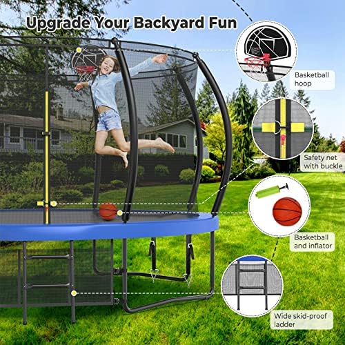 Lyromix 12-16FT Trampoline with Basketball Hoop and Lights for Kids and Adults | Lyromix Recreational Trampoline with S