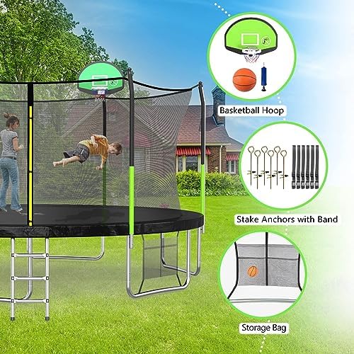 SKOK Kids Outdoor Trampoline, 400LBS ASTM Approved Net Trampoline, Kid Friendly, Outdoor Play, Durable and Safe, 12ft Di