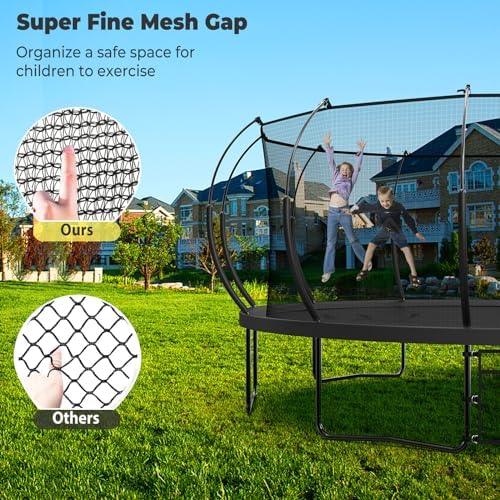Lyromix 12 14 15 16FT Outdoor Trampolines for Kids and Adults | Lyromix Pumpkin Trampolin with Curved Poles for Kids an