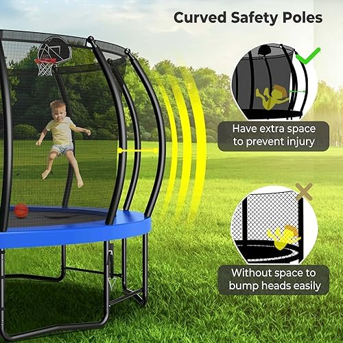 Lyromix 12-16FT Trampoline with Basketball Hoop and Lights for Kids and Adults | Lyromix Recreational Trampoline with S