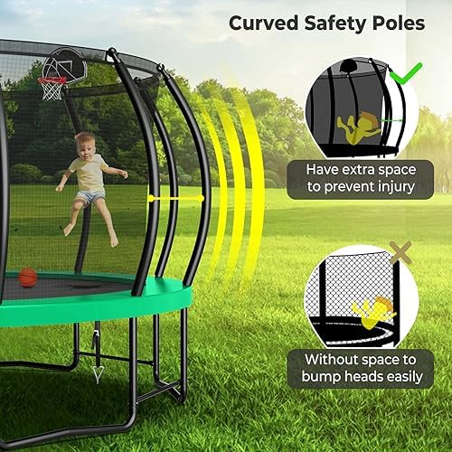 Lyromix 12-16FT Trampoline with Basketball Hoop and Lights for Kids and Adults | Lyromix Recreational Trampoline with S